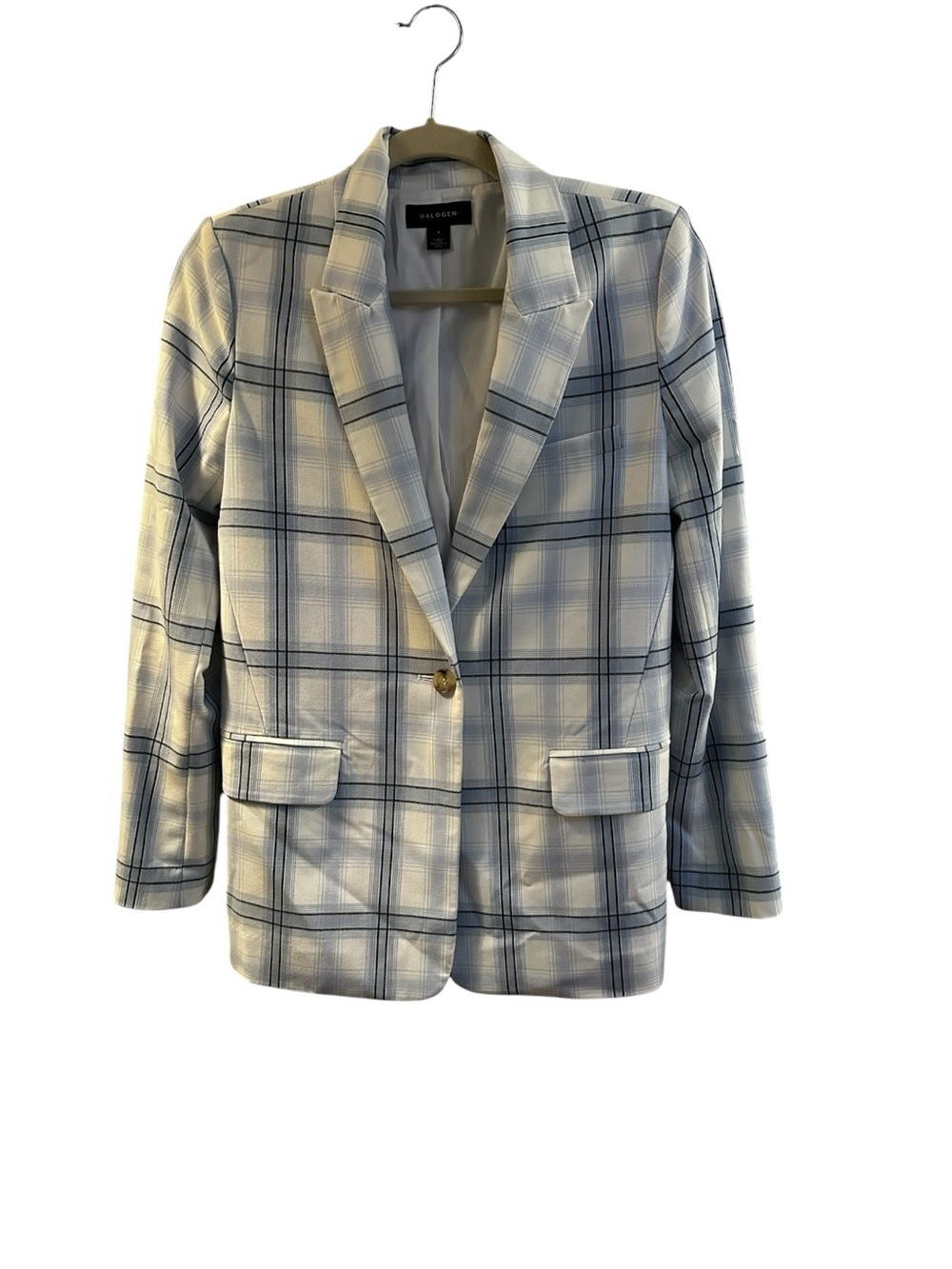 Halogen White & Blue Plaid Single-Button Blazer